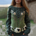 Fuzzy Sheep Floral Vintage Celtic Crochet Cozy Knit Sweater elevenforest