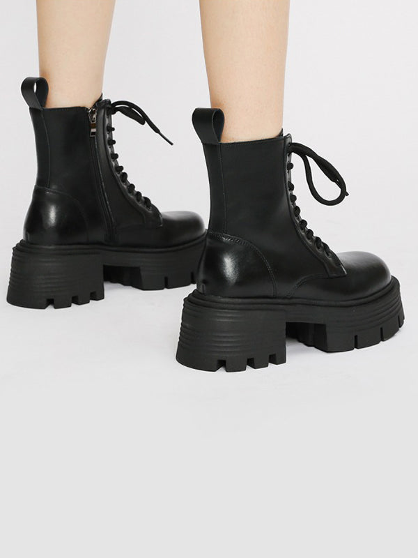 Lace-up Round-toe Split-joint Boots Platform Shoes