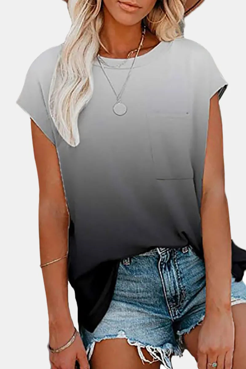 Street Gradual Change Pocket O Neck T-shirts(6 Colors)