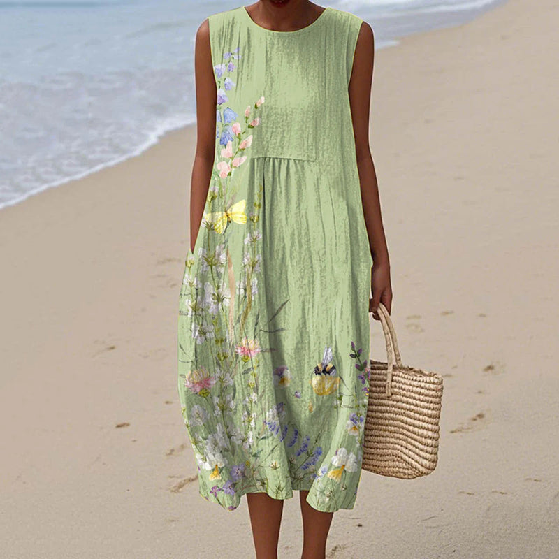 Women's Vintage Floral Print Design Midi Tank Dress elevenforest