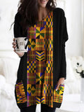 Comstylish Black Pride African Kente Contrast Patch Pocket Cozy Tunic