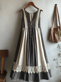 Retro Lace Patchwork Comfy Linen Tank Dress elevenforest