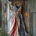 Women's Independence Day Tree Of Life Embroidered V-neck Tank Midi Dress elevenforest