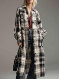Retro Casual Button-down Black And White Plaid Shirt Maxi Dress