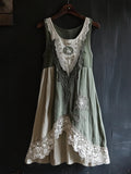 Vintage Lace Patchwork Cozy Linen Tank Dress elevenforest