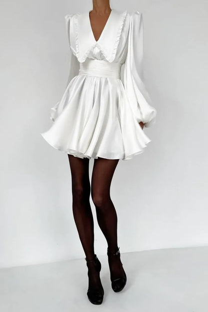 Milena V-neck Lantern Sleeve Mini Dress