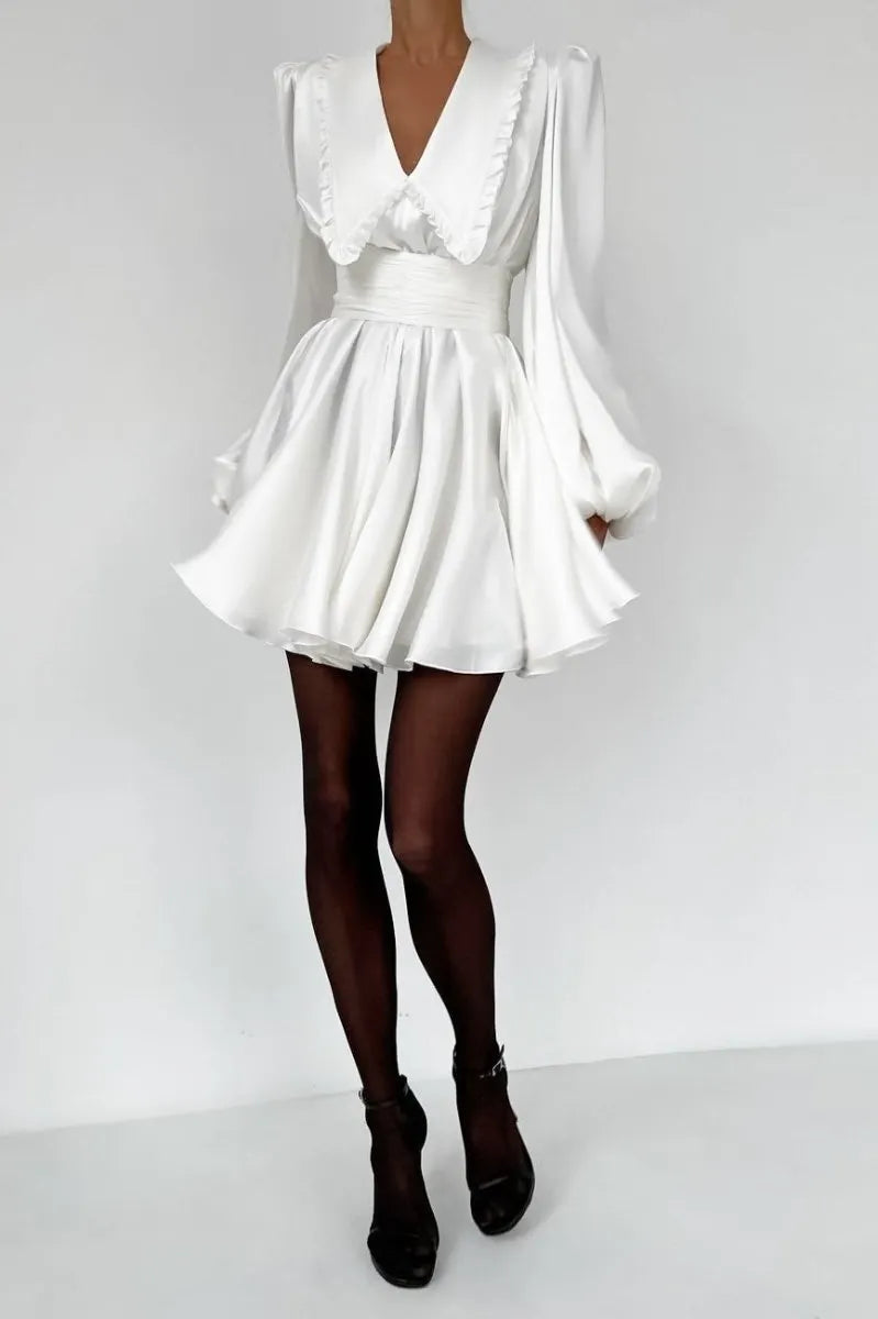 Milena V-neck Lantern Sleeve Mini Dress