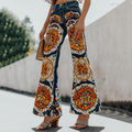 Retro Bohemian Floral Pattern Patchwork Flared Jeans elevenforest