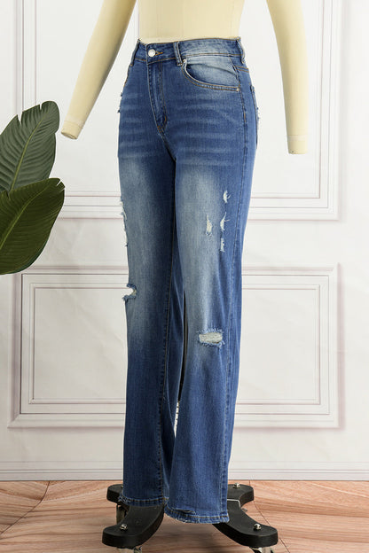 Street Patchwork Ripped Straight Denim Jeans(4 Colors)