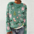 Comstylish Christmas Glitter Elements Embroidered Cozy Knit Sweater