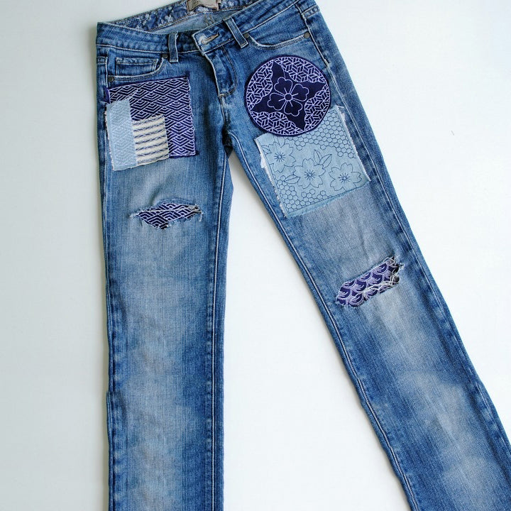 Japanese Style Sashiko Patchwork Design Jeans elevenforest