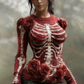 Comstylish Women's Vintage Skeleton & Rose Art Crew Neck Cozy Sweater