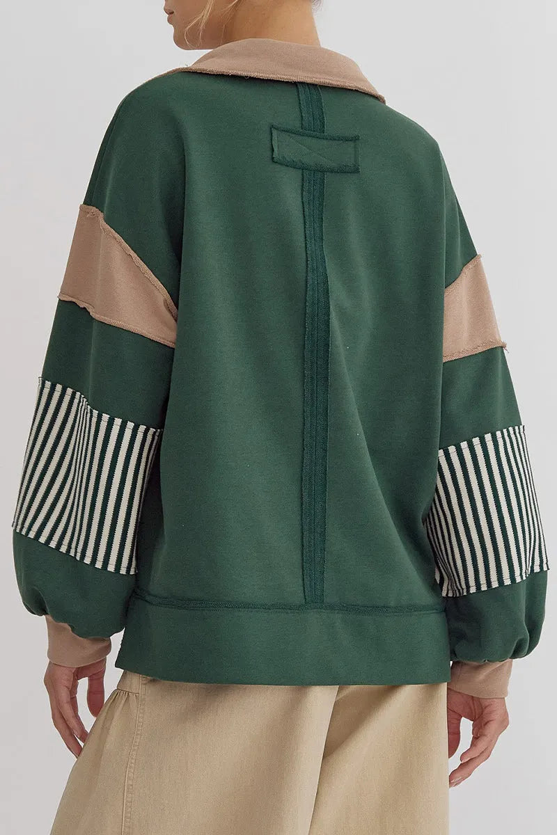Street Stripe Patchwork Contrast Turndown Collar Hoodies(8 Colors)