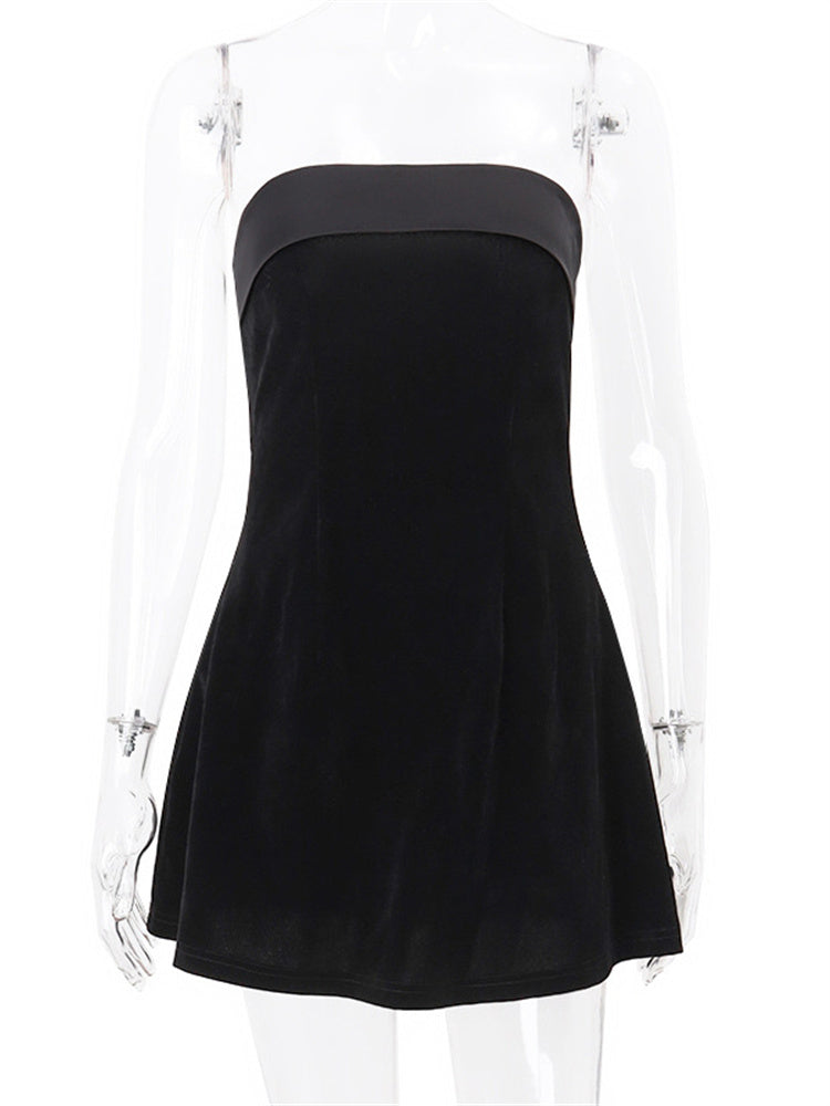 Tossy Black Backless Mini Dress for Patchwork Evening Partywear High Waist Dress Clothes