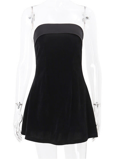 Tossy Black Backless Mini Dress for Patchwork Evening Partywear High Waist Dress Clothes