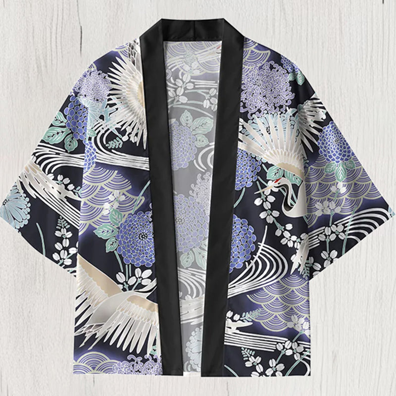 Japanese Crane And Waves  Kimono Cardigan elevenforest