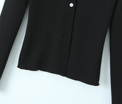 Spring Long Sleeve Collared Single Breasted Knitted Cardigan Slit Sheath Skirt Set