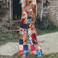Women's Bohemian Floral Patchwork Linen Print Linen Jumpsuit elevenforest