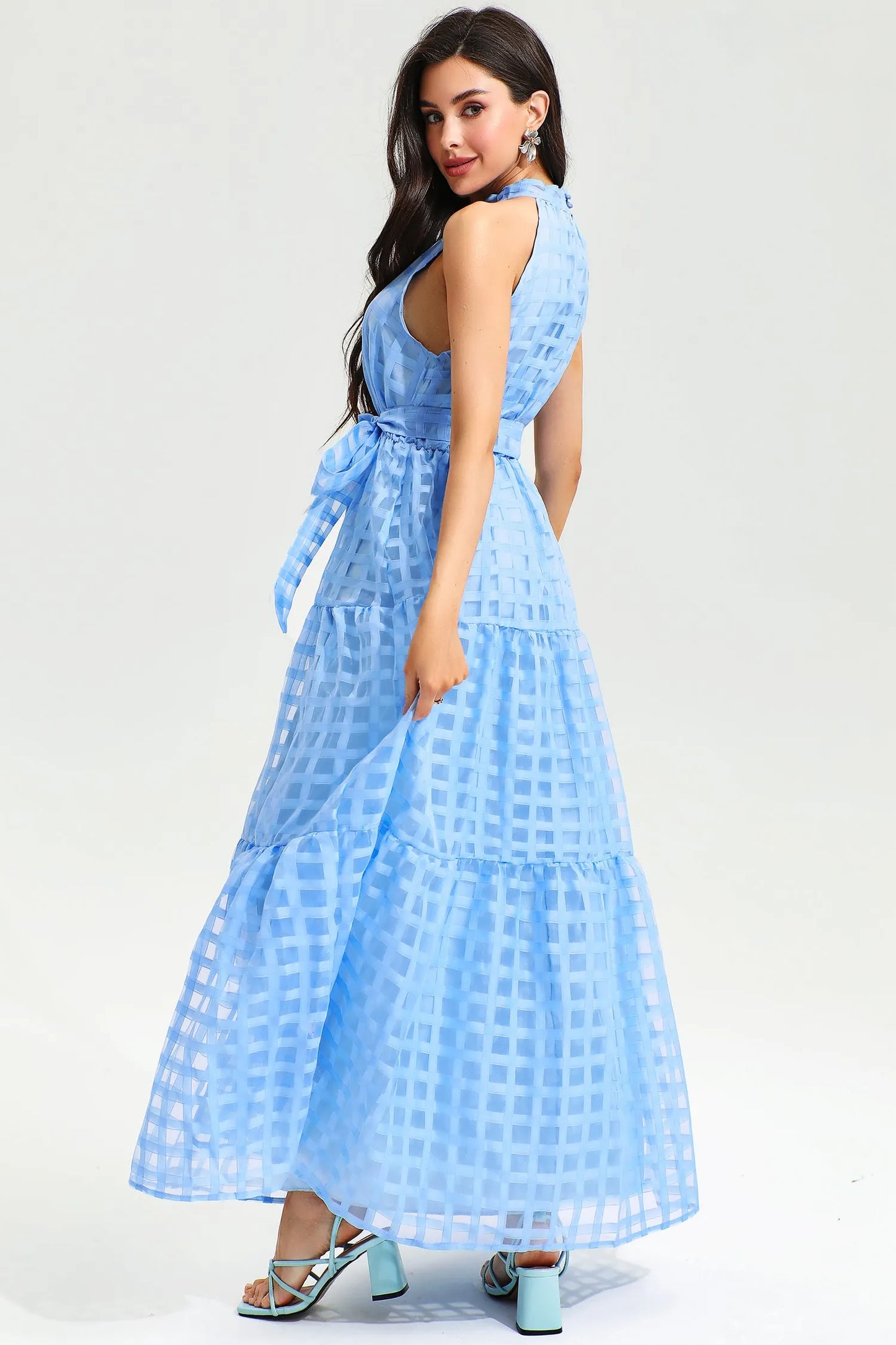 Halter Neck Lace Up Maxi Dress