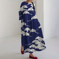 Comstylish Women's Vintage Japanese Floral Art Print Midi Dress