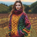 Women's Colorful Celtic Knot Art Knit Jacquard High Neck Sweater elevenforest