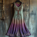 Vintage Tree Of Life Embroidered Gradient Linen Maxi Dress elevenforest