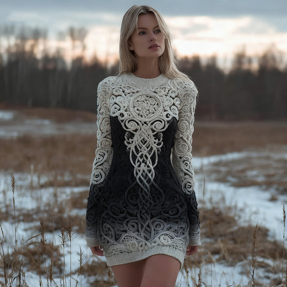 Viking Tree Of Life Vintage Gradient Mini Sweater Dress artswardrobe
