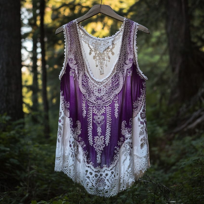 Boho Lavender Gradient Lace Art Linen Sleeveless Tank Top elevenforest