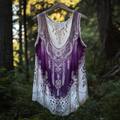 Boho Lavender Gradient Lace Art Linen Sleeveless Tank Top elevenforest