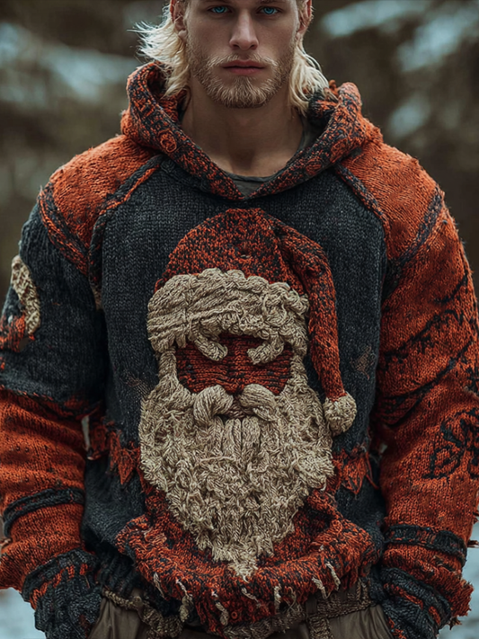 Halloween Viking Grotesque Santa Claus Men's Knit Hooded Sweater artswardrobe
