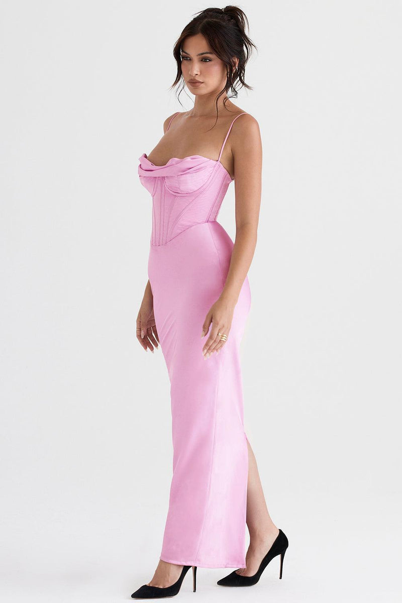Satin Sleeveless Corset Midi Dress