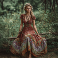 Bohemian Style Retro Floral Pattern Women's V-neck Dress elevenforest
