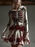 Comstylish Halloween Blood Rose Women's Knit Hooded Sweater Dress