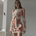 Women's Vintage Skull White Rose Crochet Cozy Knitted Sweater Dress elevenforest