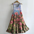Women's Painting Floral Art Print Crew Neck Sleeveless Cotton Pocket D