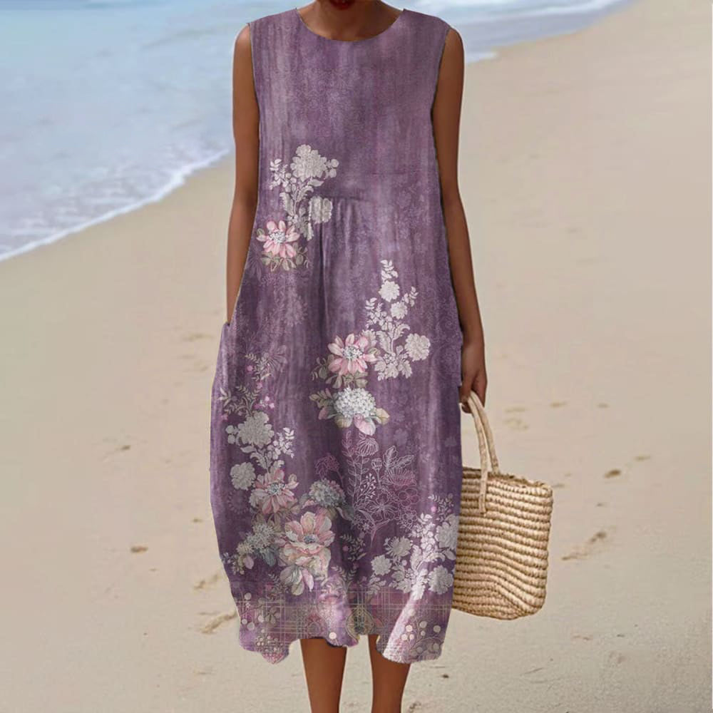 Women's Vintage Floral Gradient Print Sleeveless Dress elevenforest