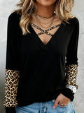 Women'S Casual V-Neck Leopard Print Top 