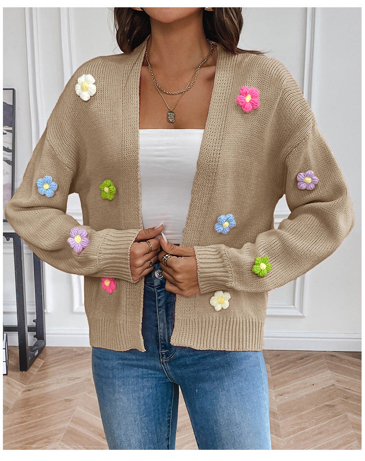 Hand Crocheting Sweet Knitted Cardigan Sweater Coat Idle Loose Sweater
