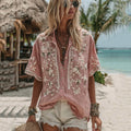 Women's Vintage Embroidery Floral Art Button Down Shirt elevenforest