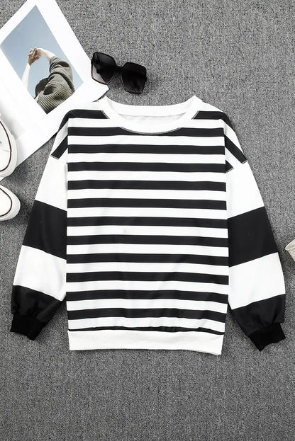 Striped Drop Shoulder Sweatshirt in Black