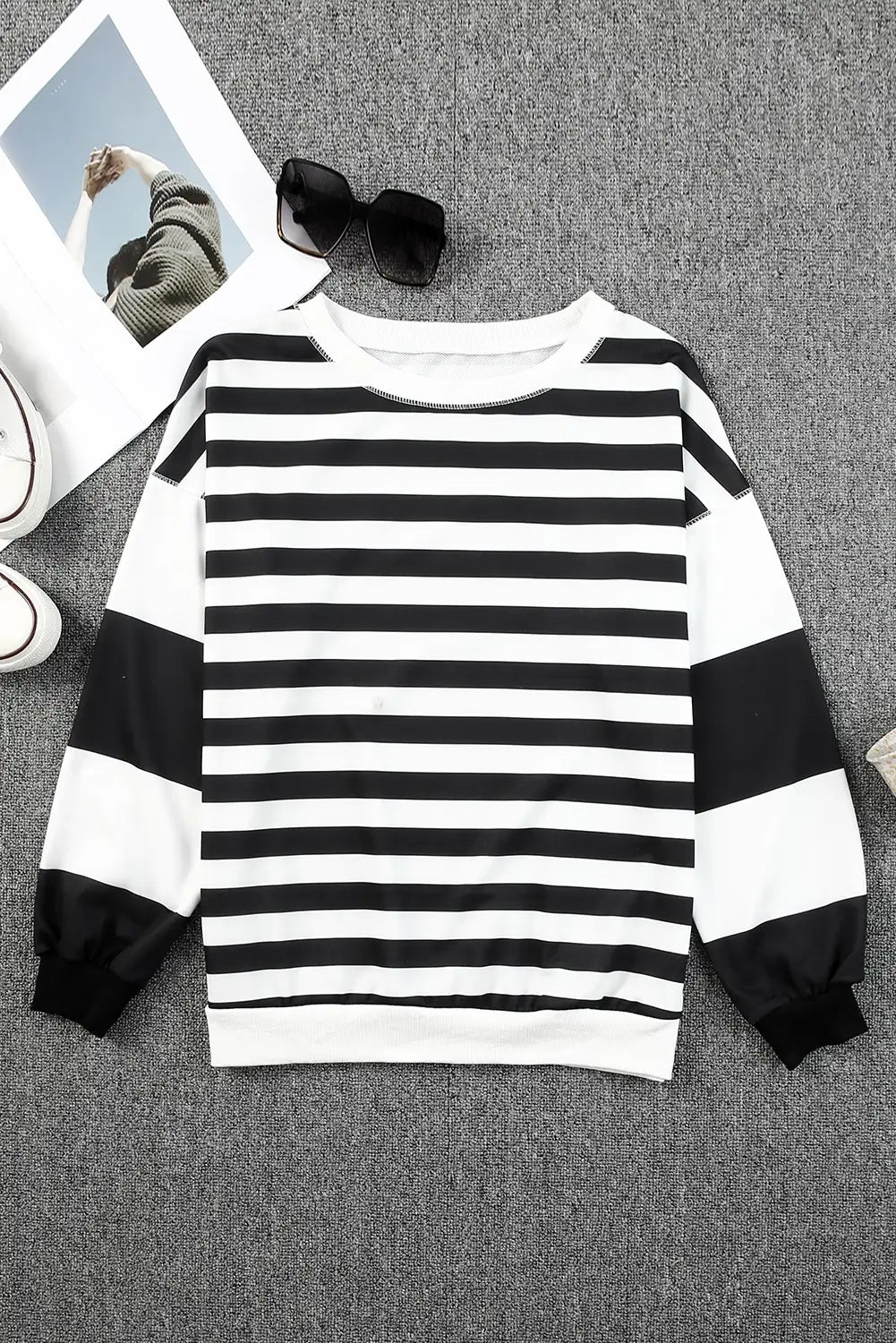 Striped Drop Shoulder Sweatshirt in Black