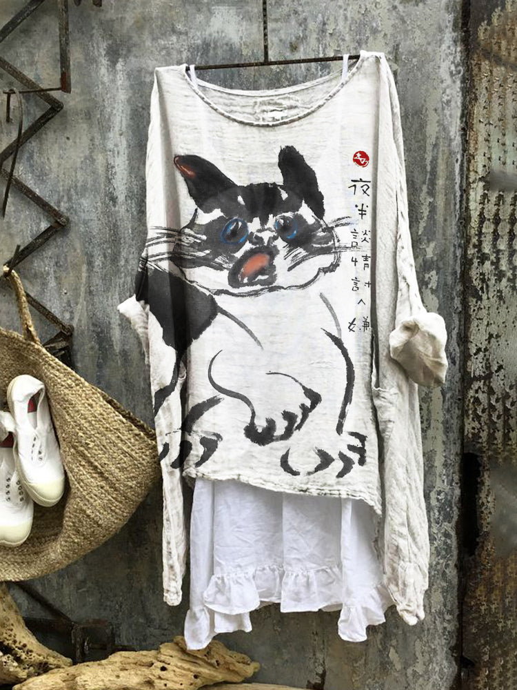 Scaredy Cat Women's Linen Flutter Tunic