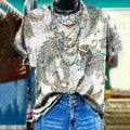 Retro Tribal Paisley Print Casual Crew Neck Tee elevenforest