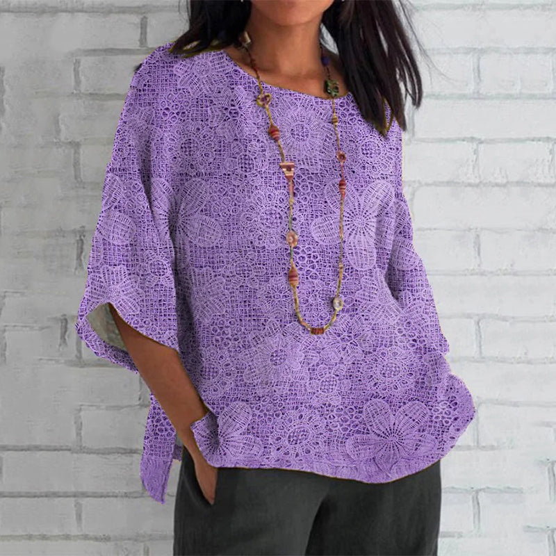 Women's Vintage Floral Lace Crew Neck T-shirt elevenforest