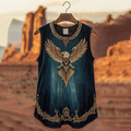 Women's Vintage Viking Eagle Celtic Gradient Art Linen Tank Top elevenforest