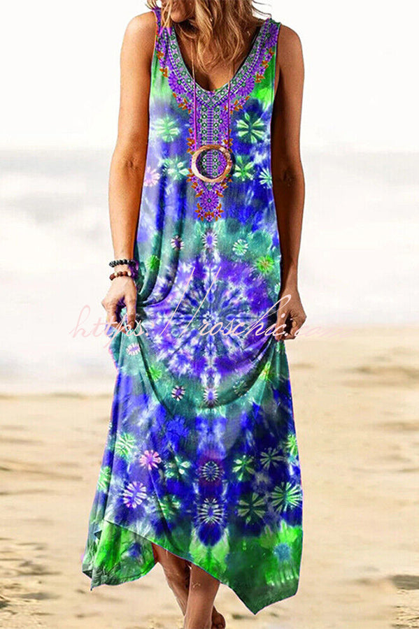 Play in Paradise Tie-dye Print Loose Tank Mid Dress