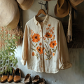 Vintage Floral Embroidery Art Button Down Casual Blouse elevenforest