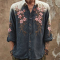 Vintage Boho Floral Art Men's Gradient Linen Long Sleeve Shirt elevenforest