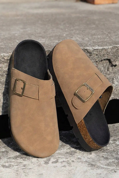 French Beige Suede Buckle Slippers