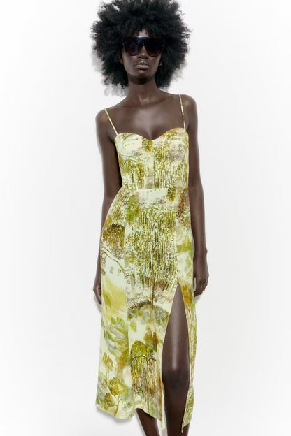Printed Slit Cami Midi Dress